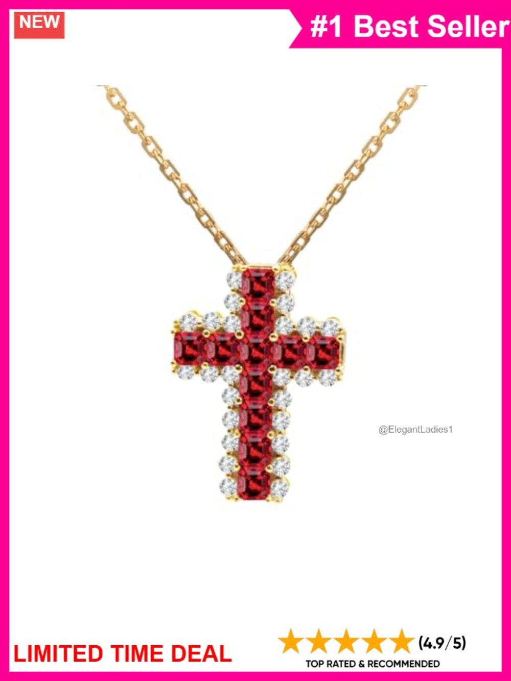 925 Sterling Silver Lab-Grown Emerald & Ruby Cross Pendant Necklace Set
